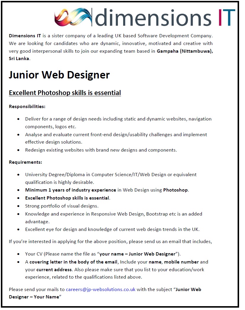 Junior Web Designer Job Description