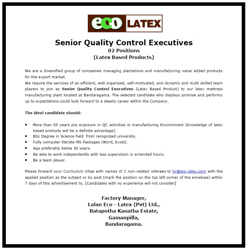 Senior Quality Control Executives