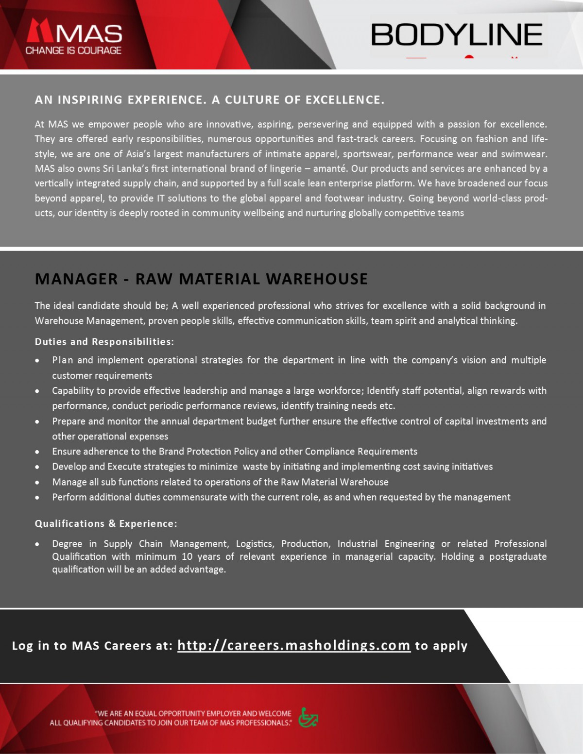 Manager (Raw Material Warehouse)