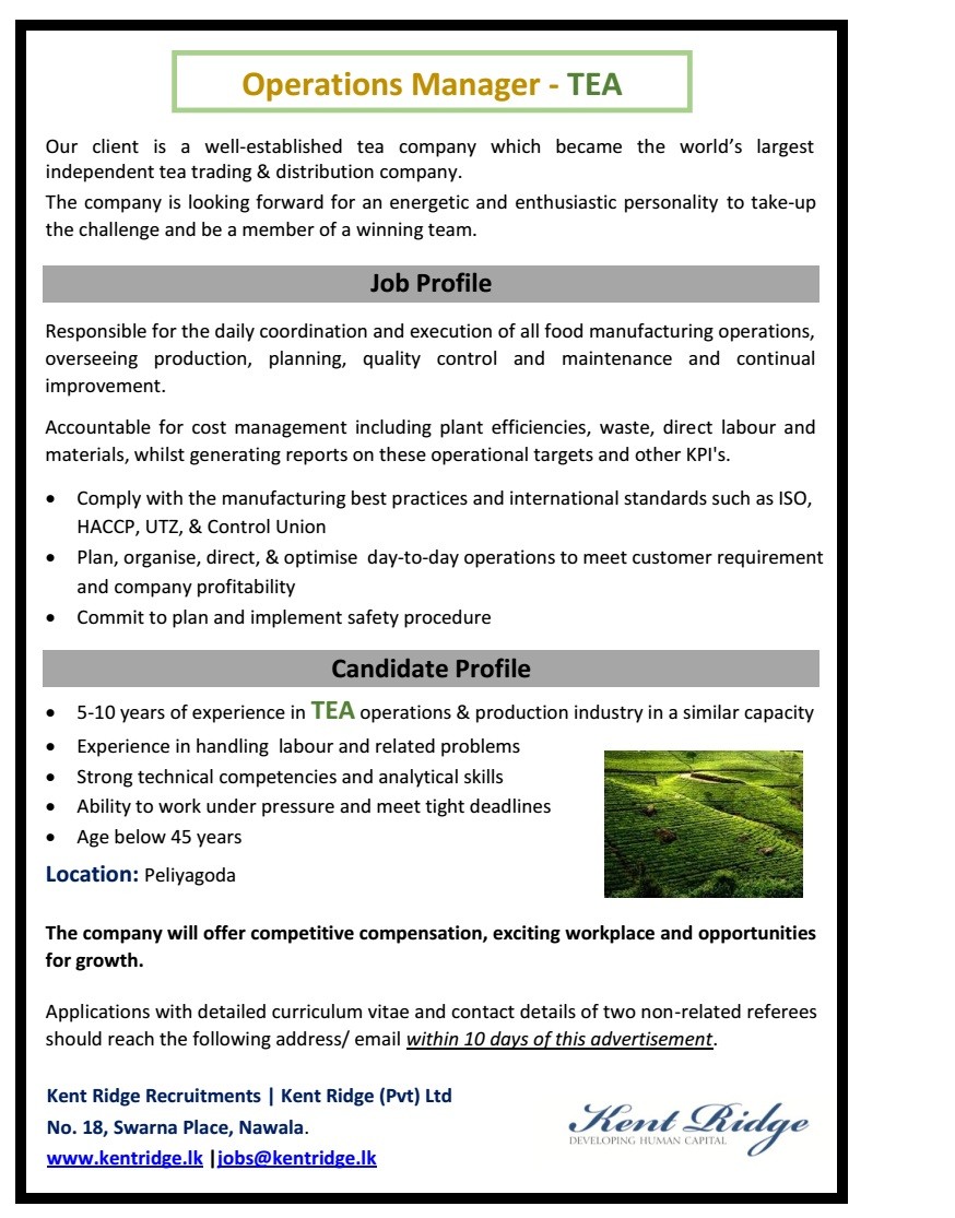 Operations Manager (Tea)